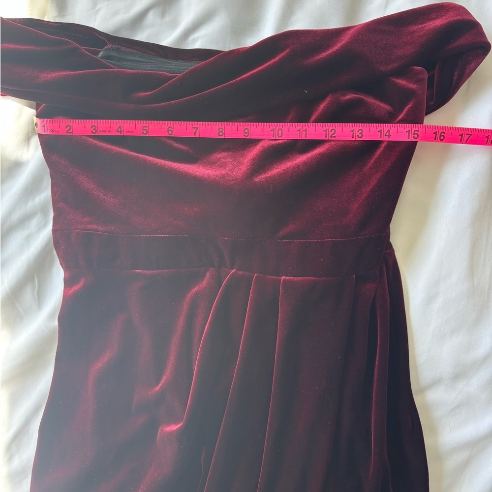 BHLDN Elegant Off-Shoulder Burgundy Dress - Picture 7 of 9